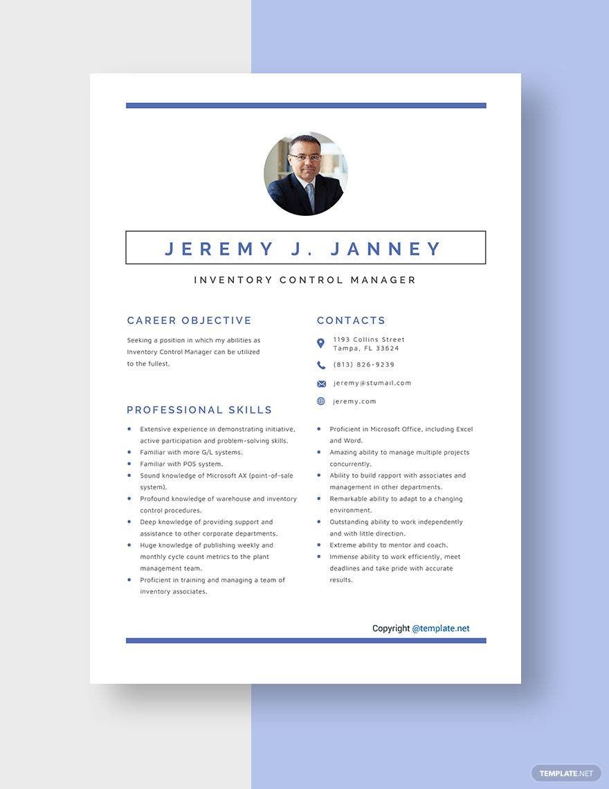 Free Inventory Control Manager Resume