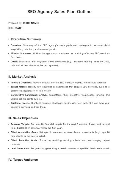 Free SEO Agency Sales Plan Outline Template to Edit Online