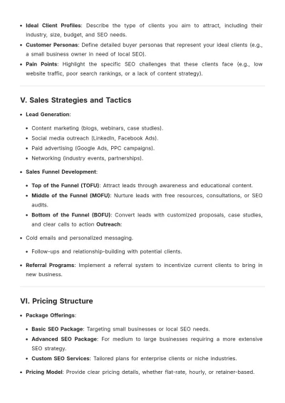 Free SEO Agency Sales Plan Outline Template to Edit Online