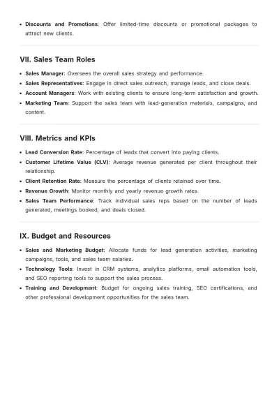 Free SEO Agency Sales Plan Outline Template to Edit Online