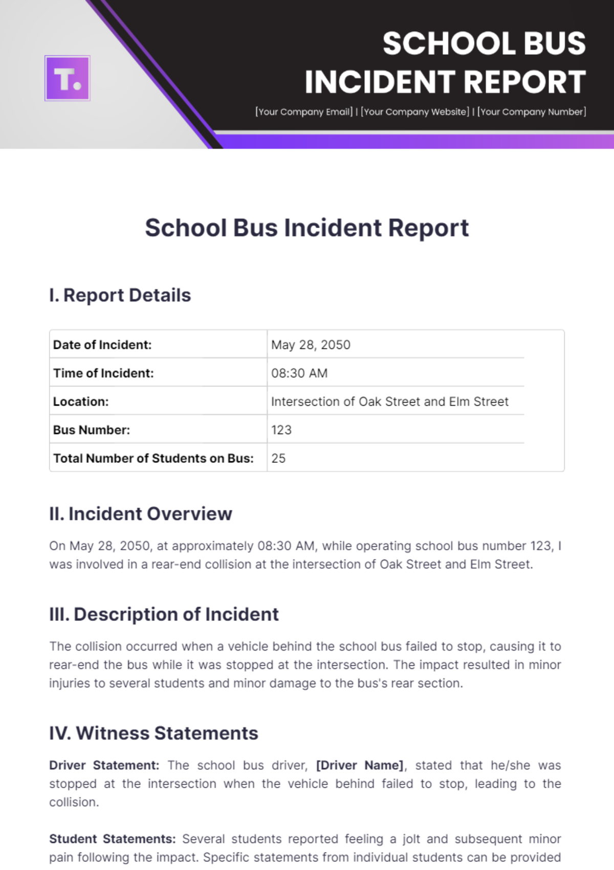 School Bus Incident Report Template - Edit Online & Download