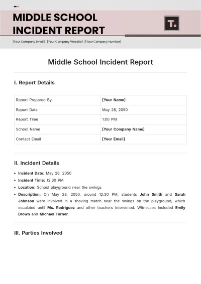 Free Middle School Incident Report Template to Edit Online