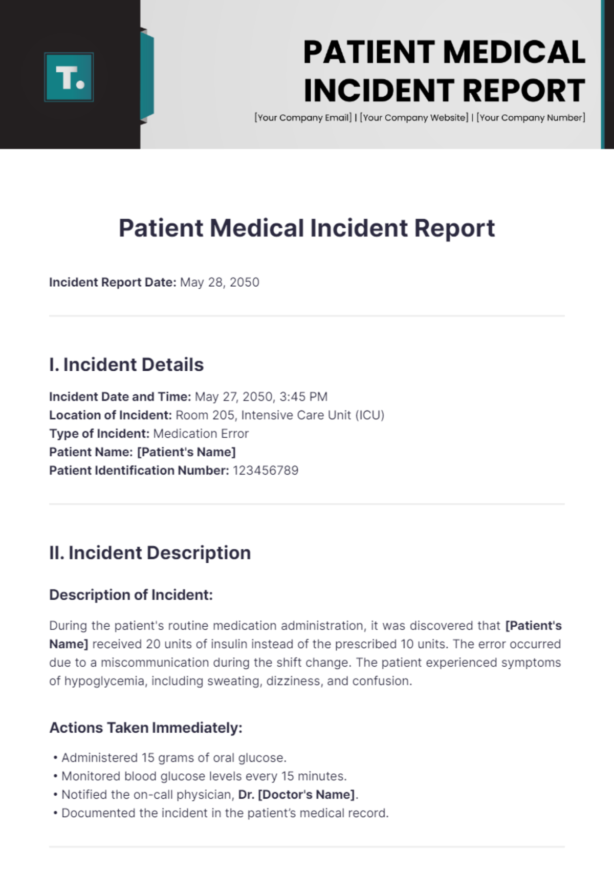 Patient Medical Incident Report Template - Edit Online & Download