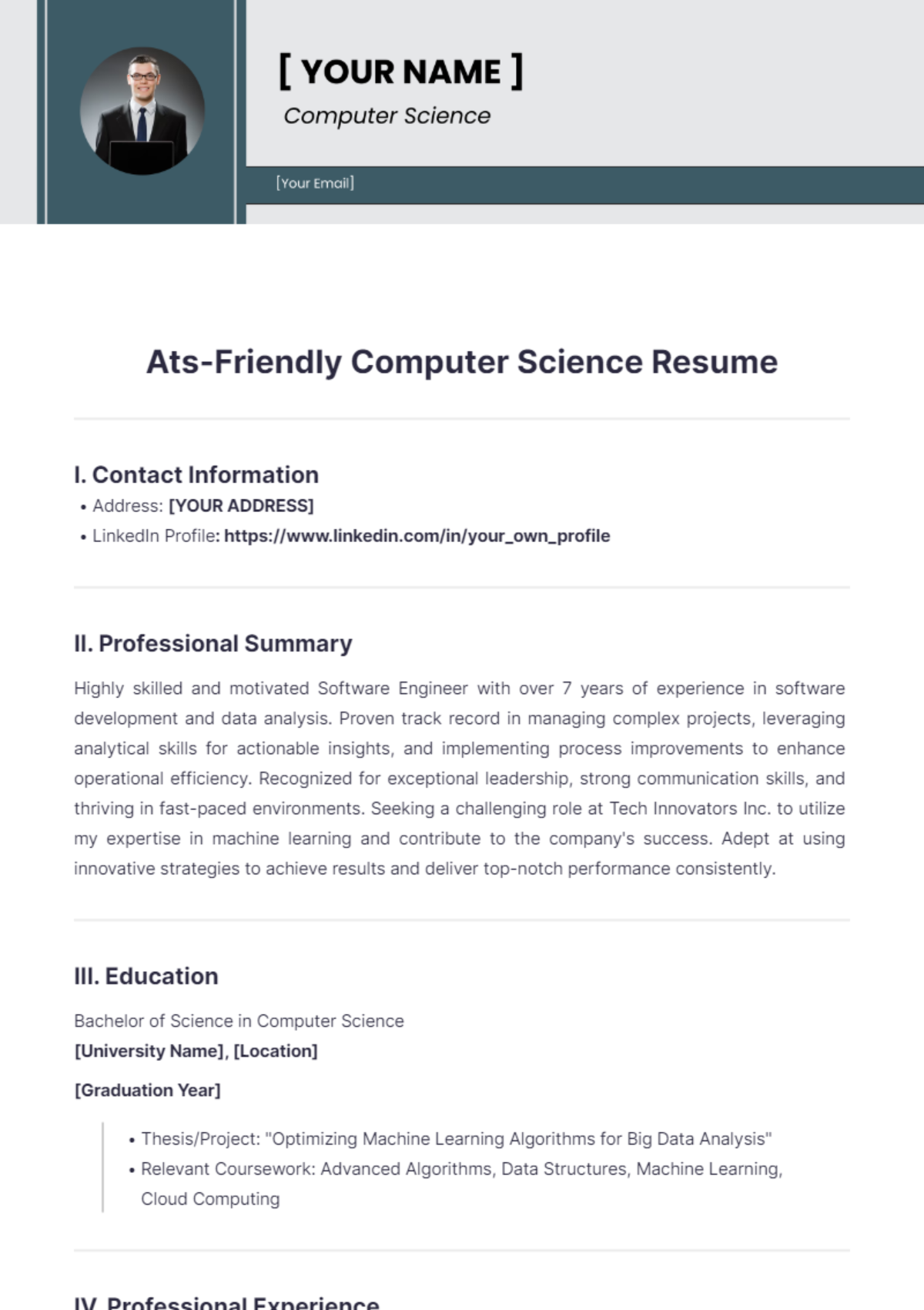 Ats-Friendly Computer Science Resume - Edit Online & Download