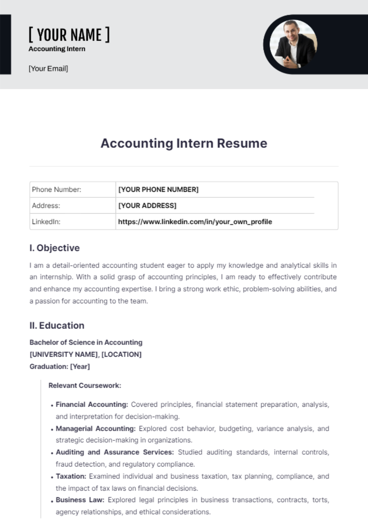 Accounting Intern Resume - Edit Online & Download