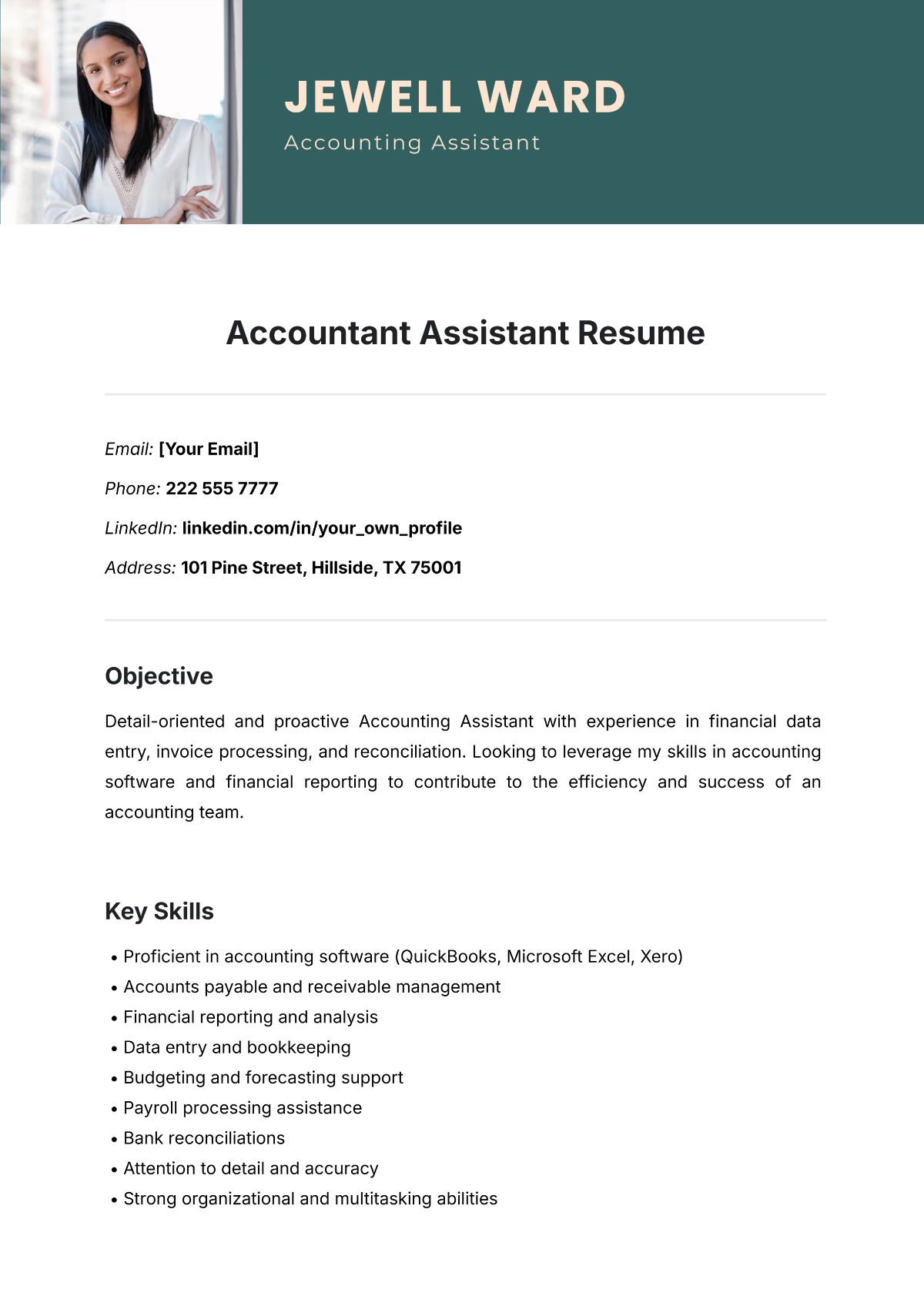 Accountant Assistant Resume Template - Edit Online & Download