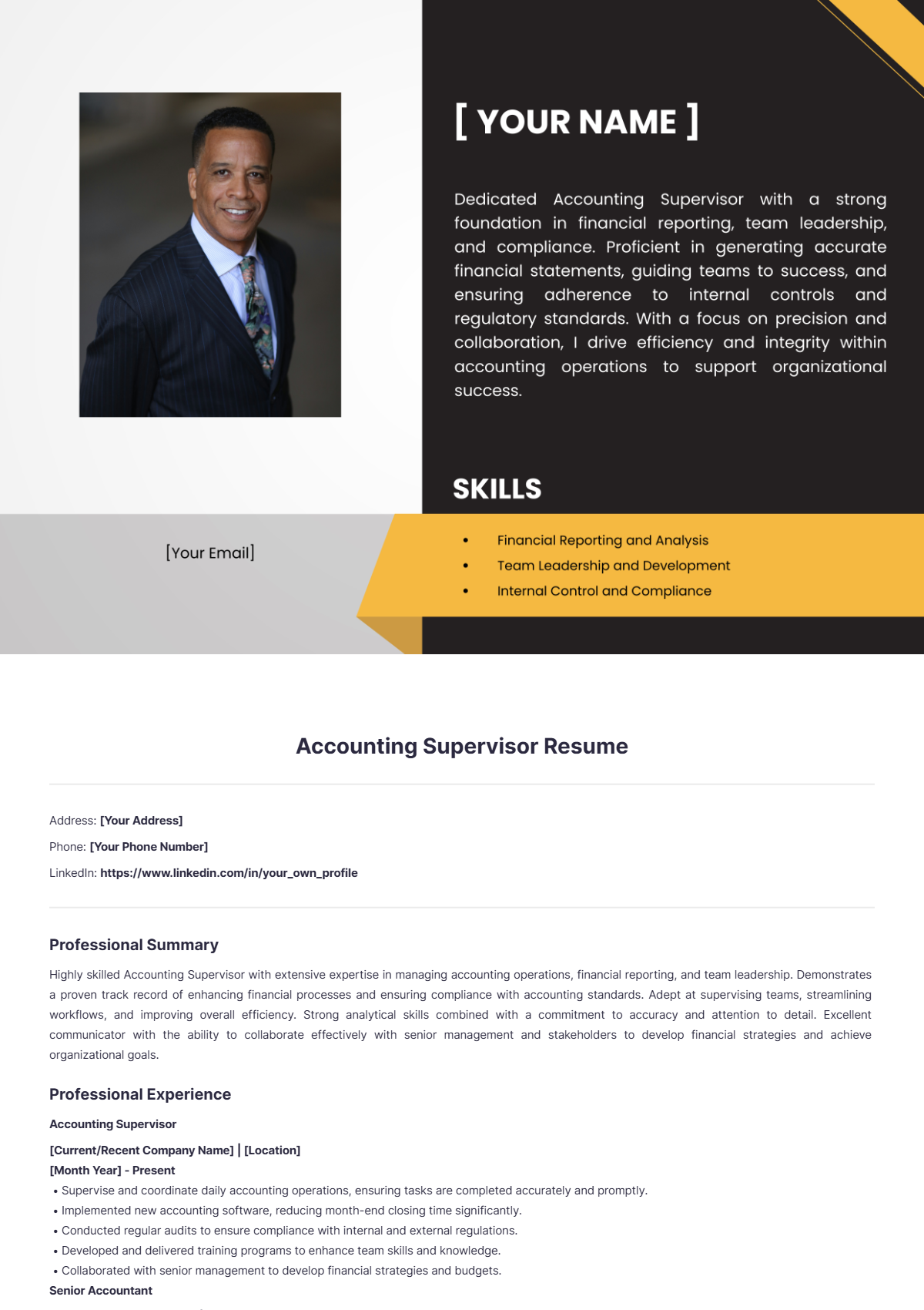 Accounting Supervisor Resume - Edit Online & Download