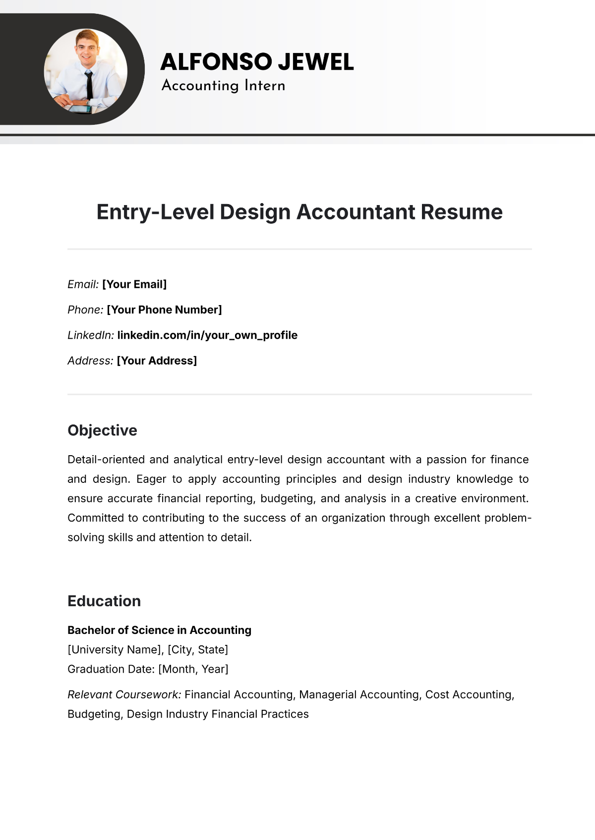 Entry-Level Design Accountant Resume Template - Edit Online & Download