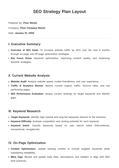 Free SEO Strategy Plan Layout Template to Edit Online