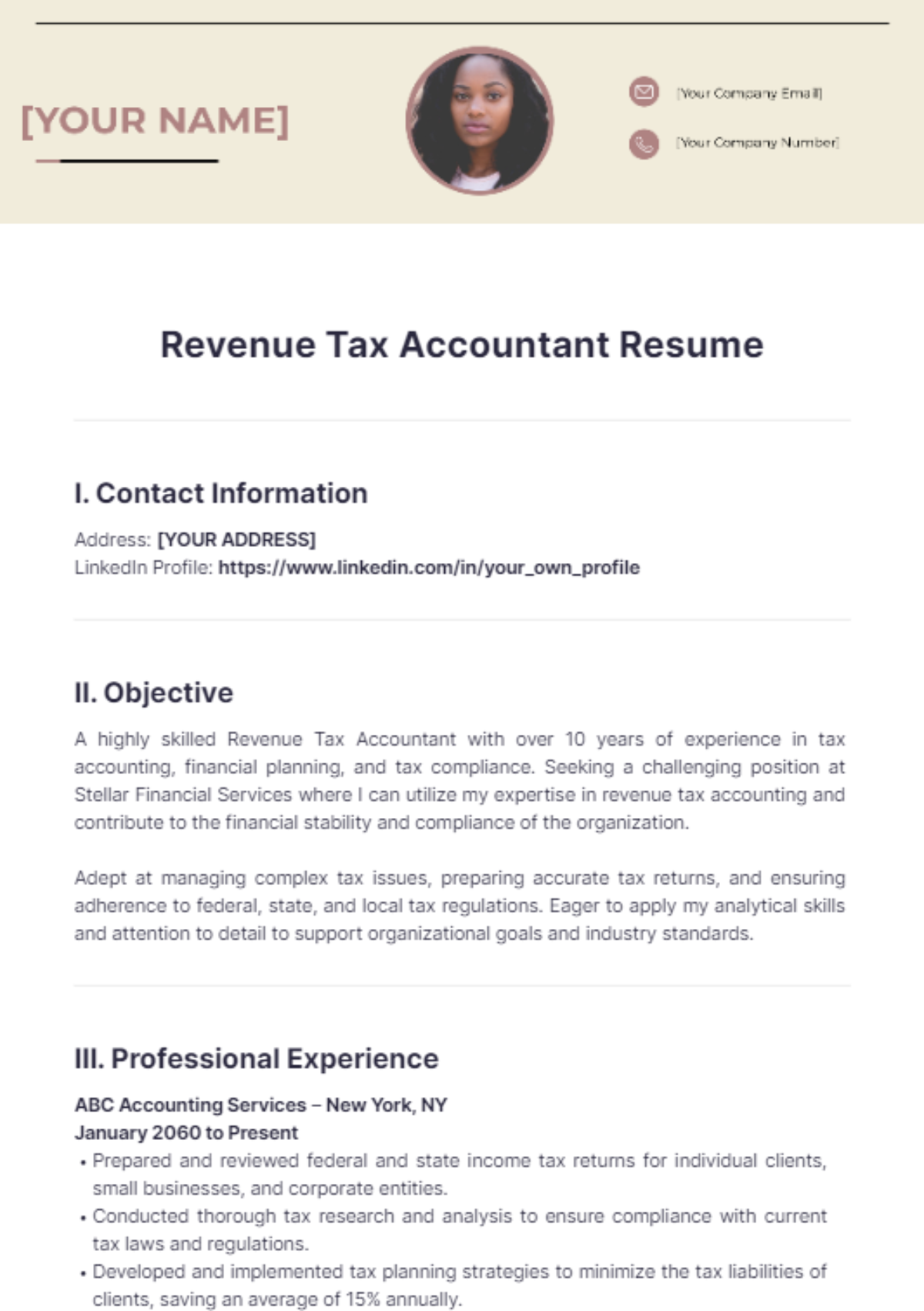 Revenue Tax Accountant Resume - Edit Online & Download Example ...