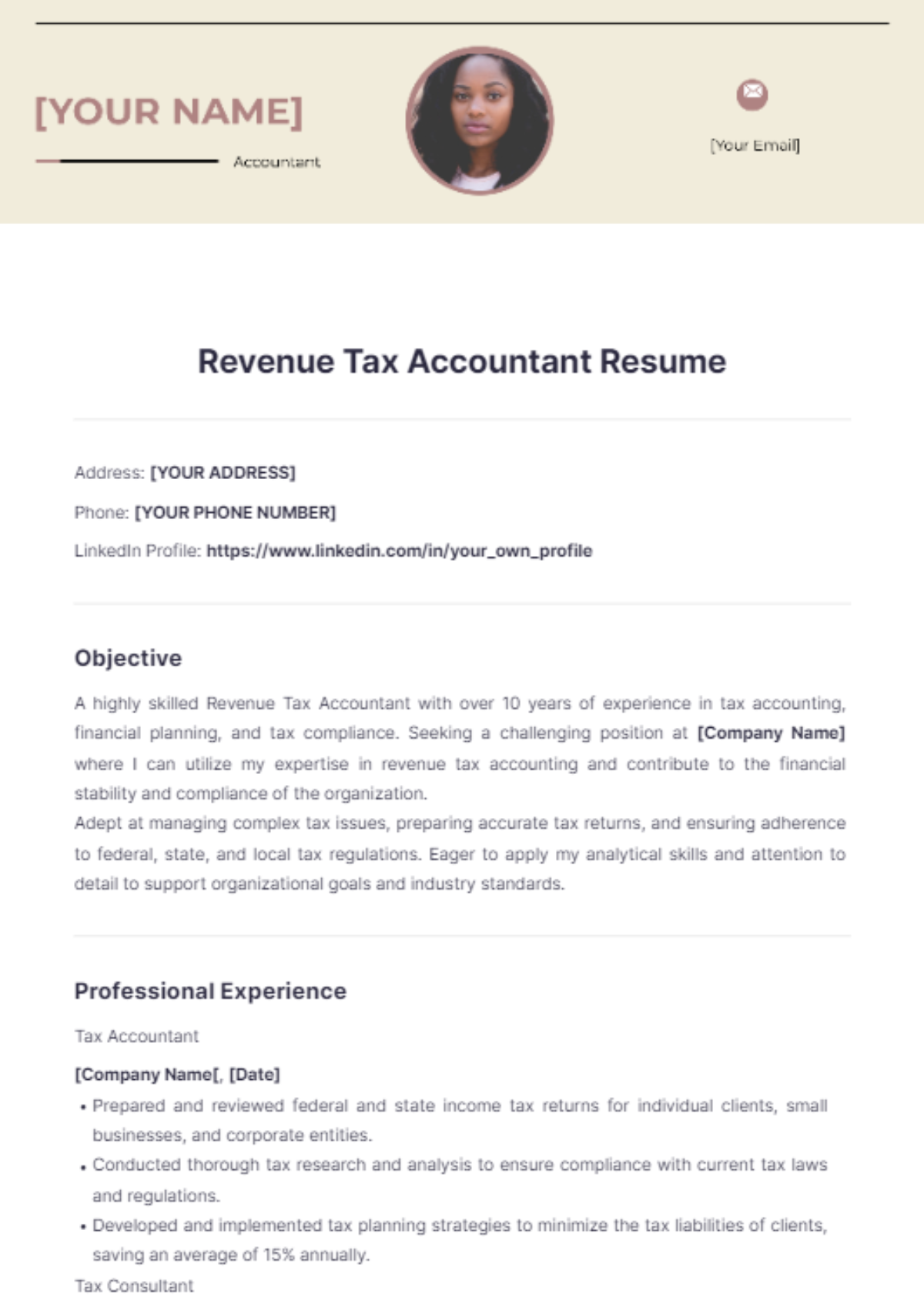 Revenue Tax Accountant Resume - Edit Online & Download