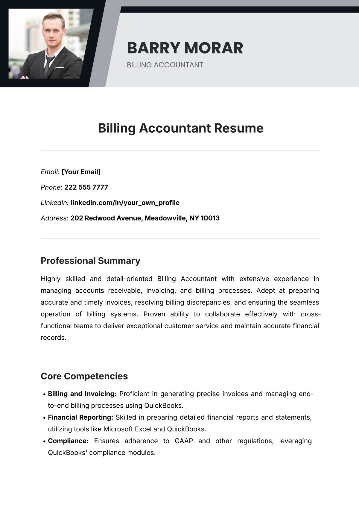 Billing Accountant Resume Template - Edit Online & Download