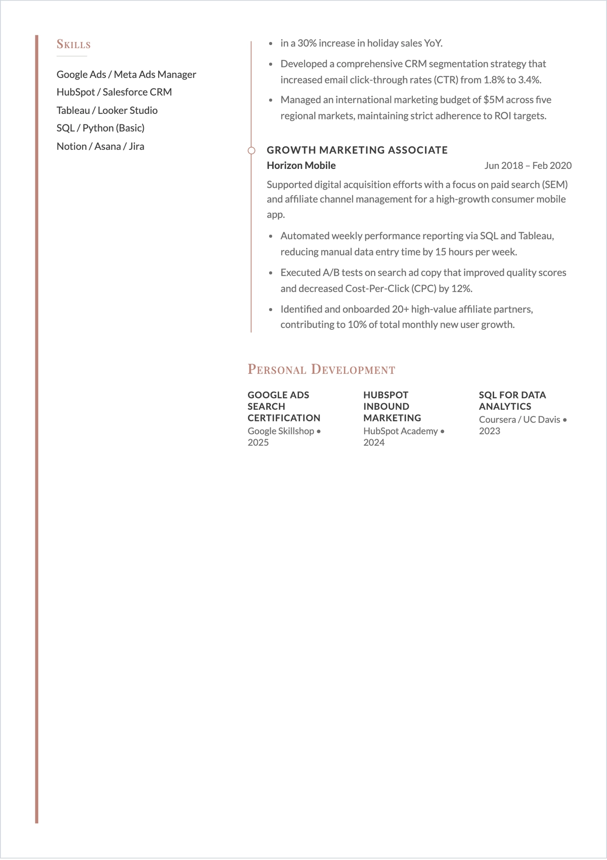 Free Marketing ATS Resume Template, AI Resume Builder