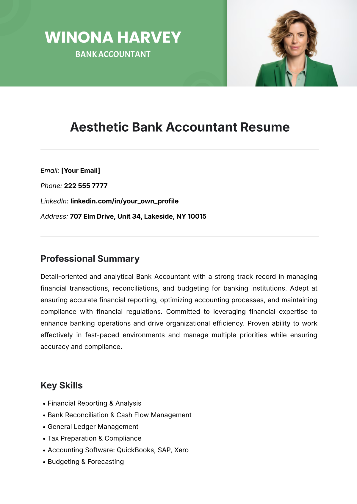 Aesthetic Bank Accountant Resume Template - Edit Online & Download