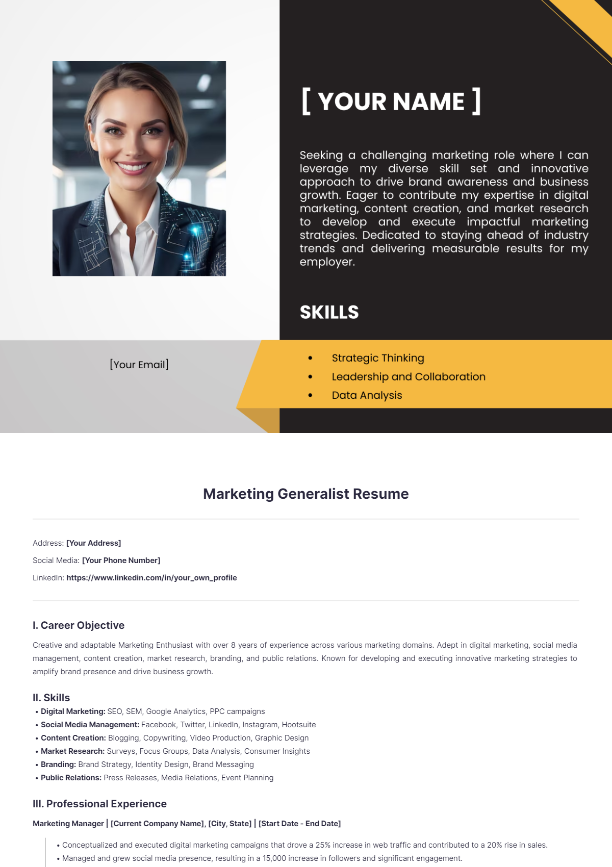 Marketing Generalist Resume - Edit Online & Download