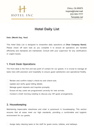 Free Hotel Daily List Template to Edit Online