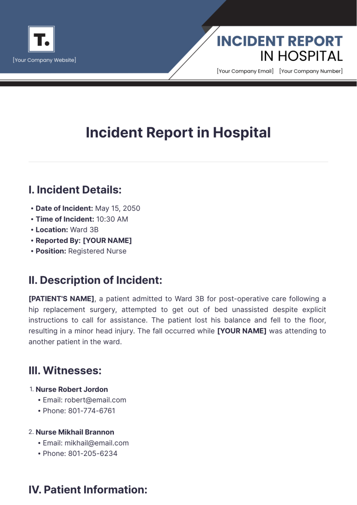 Incident Report in Hospital Template - Edit Online & Download