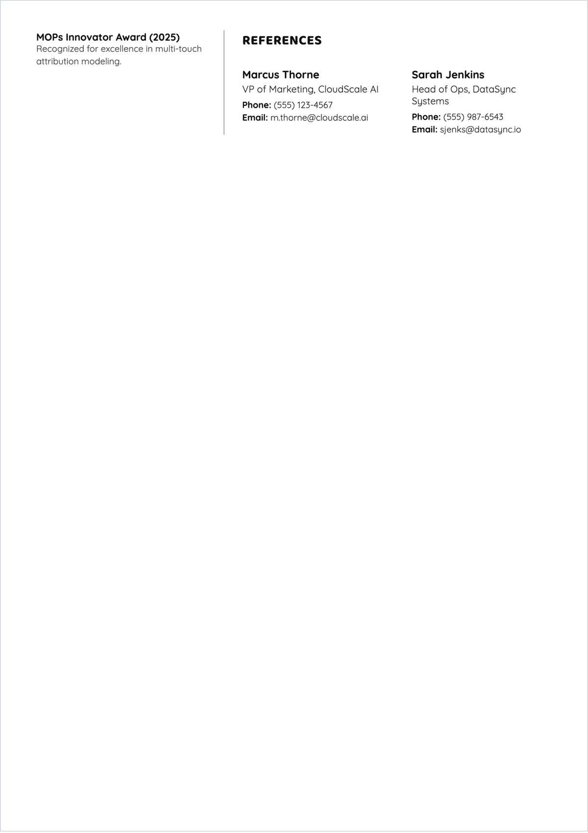 Free Marketing Operations Analyst ATS Resume Template