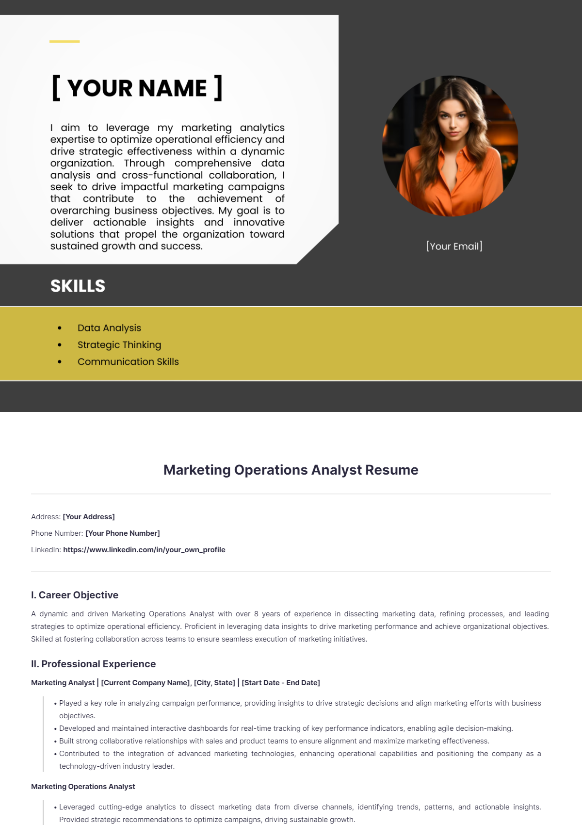 Marketing Operations Analyst Resume - Edit Online & Download