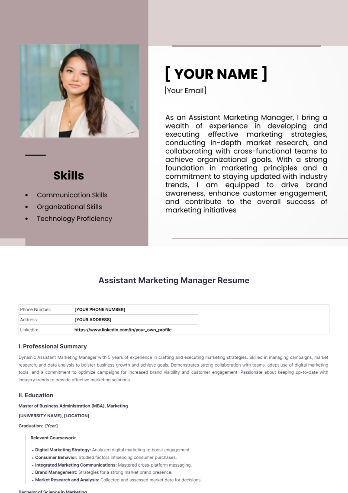 Assistant Marketing Manager Resume - Edit Online & Download