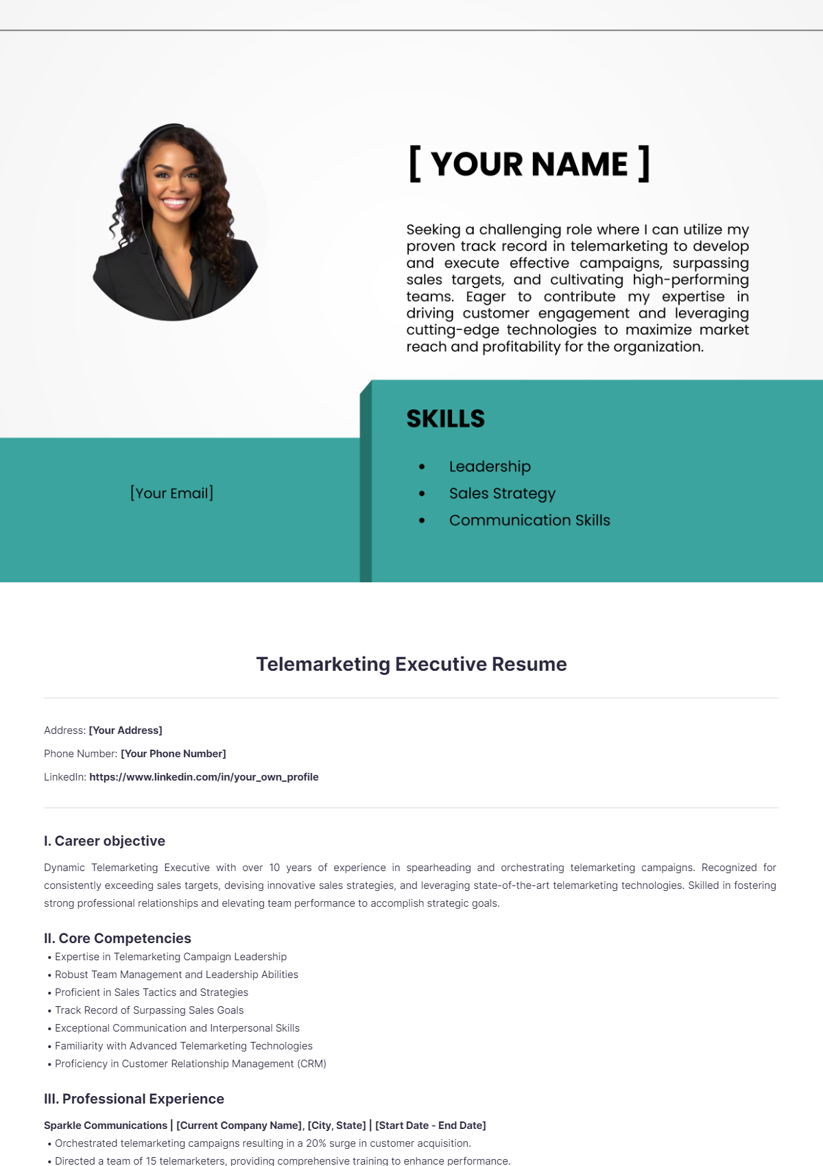 Telemarketing Executive Resume - Edit Online & Download