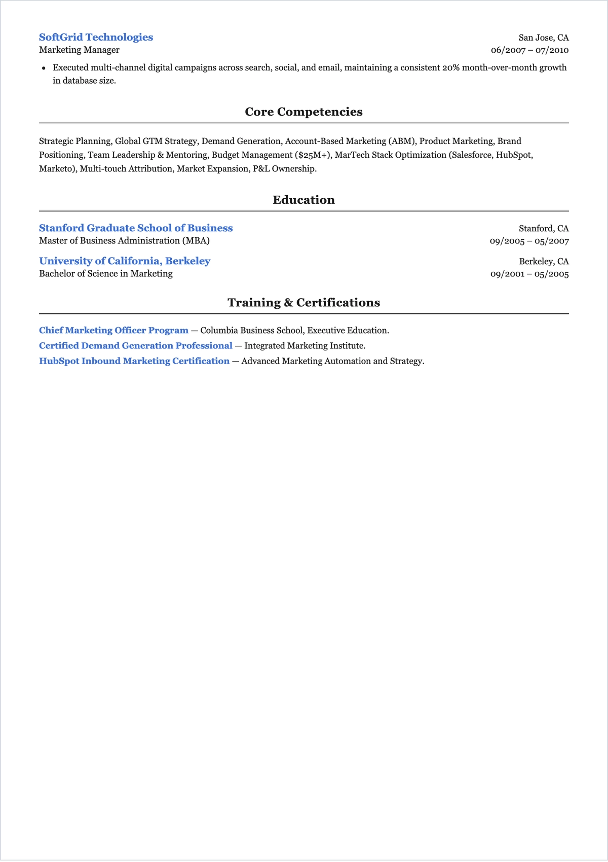 Free VP Marketing ATS Resume Template, AI Resume Builder