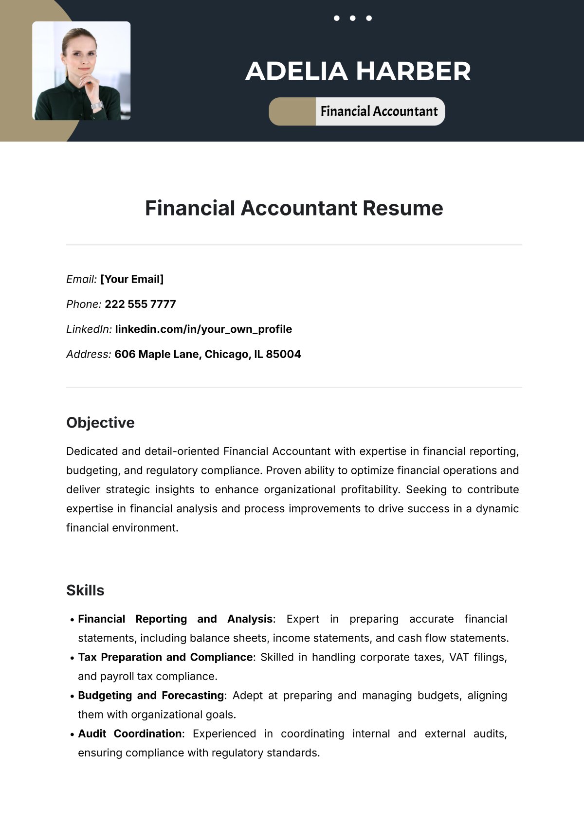 Financial Accountant Resume Template - Edit Online & Download