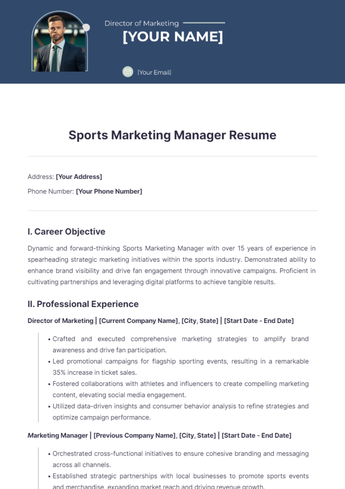 Sports Marketing Manager Resume - Edit Online & Download