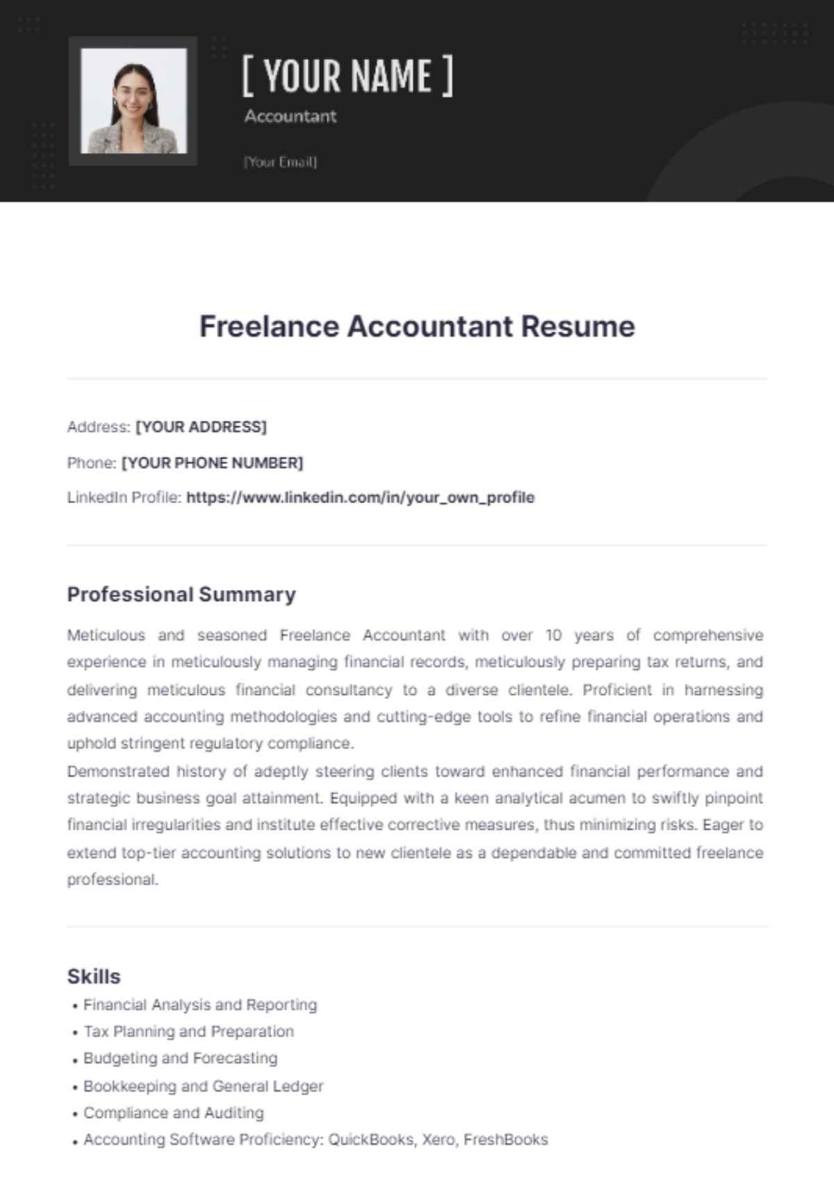 Freelance Accountant Resume - Edit Online & Download