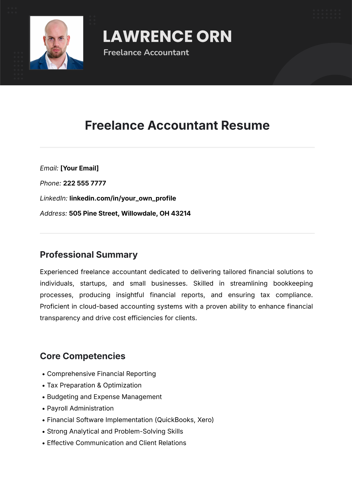 Freelance Accountant Resume Template - Edit Online & Download