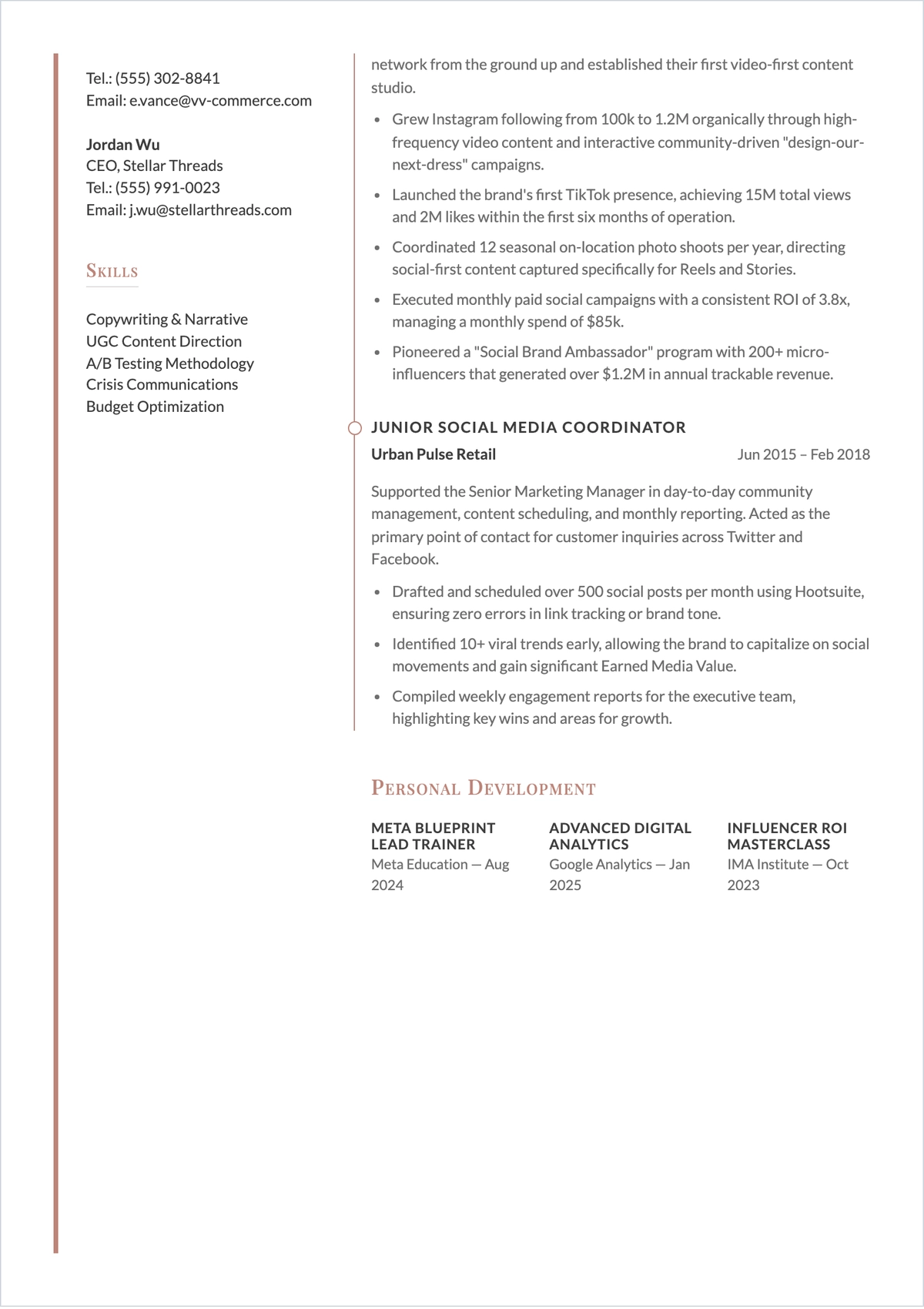 Free Social Media Marketing Manager ATS Resume Template