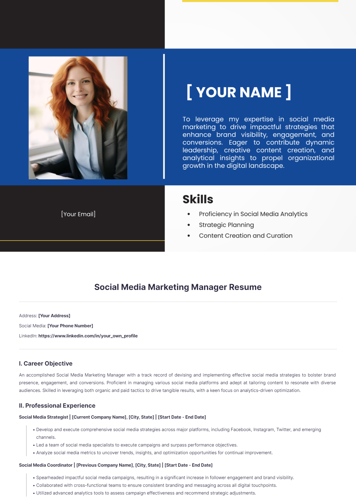 Social Media Marketing Manager Resume - Edit Online & Download