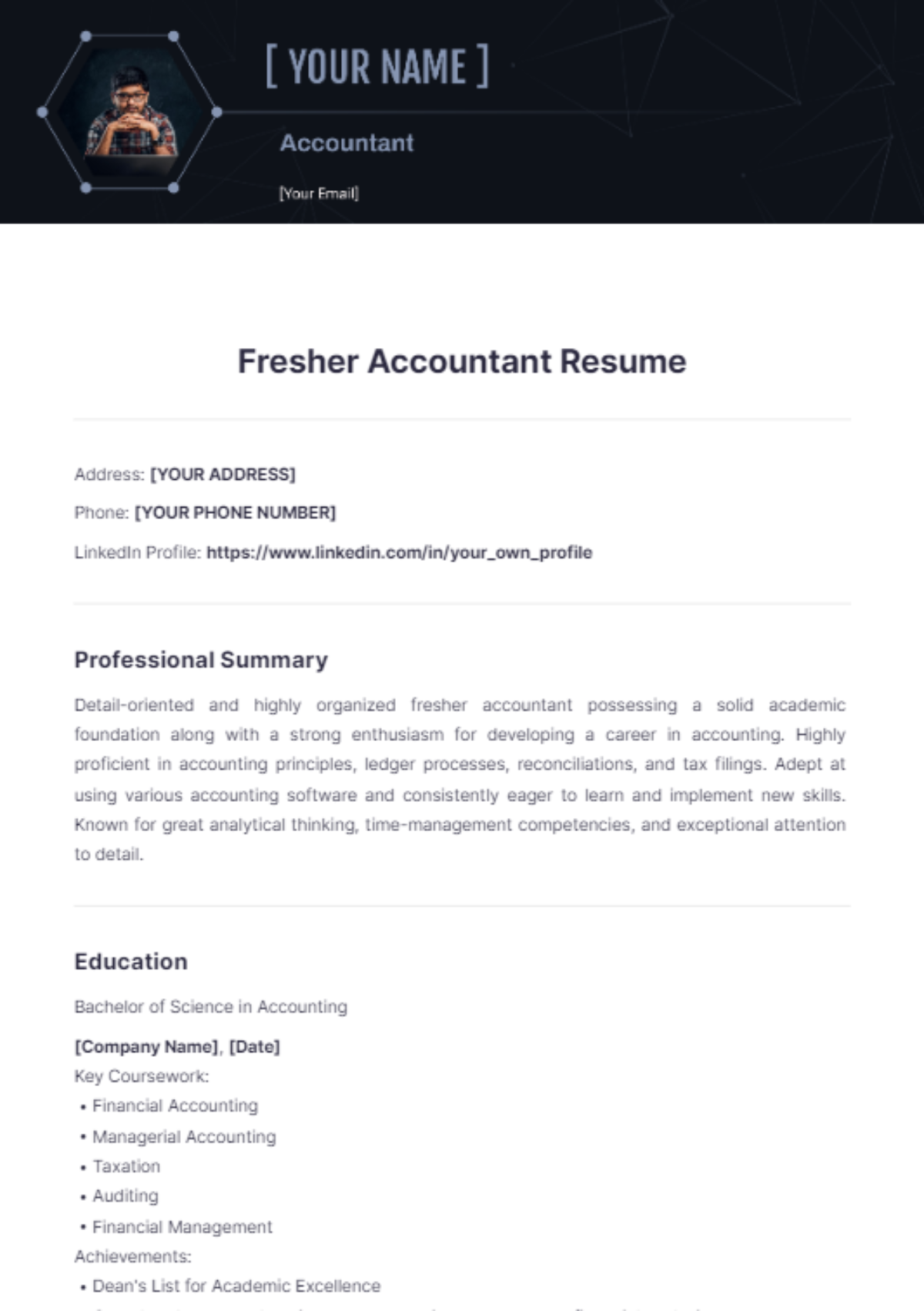 Fresher Accountant Resume - Edit Online & Download