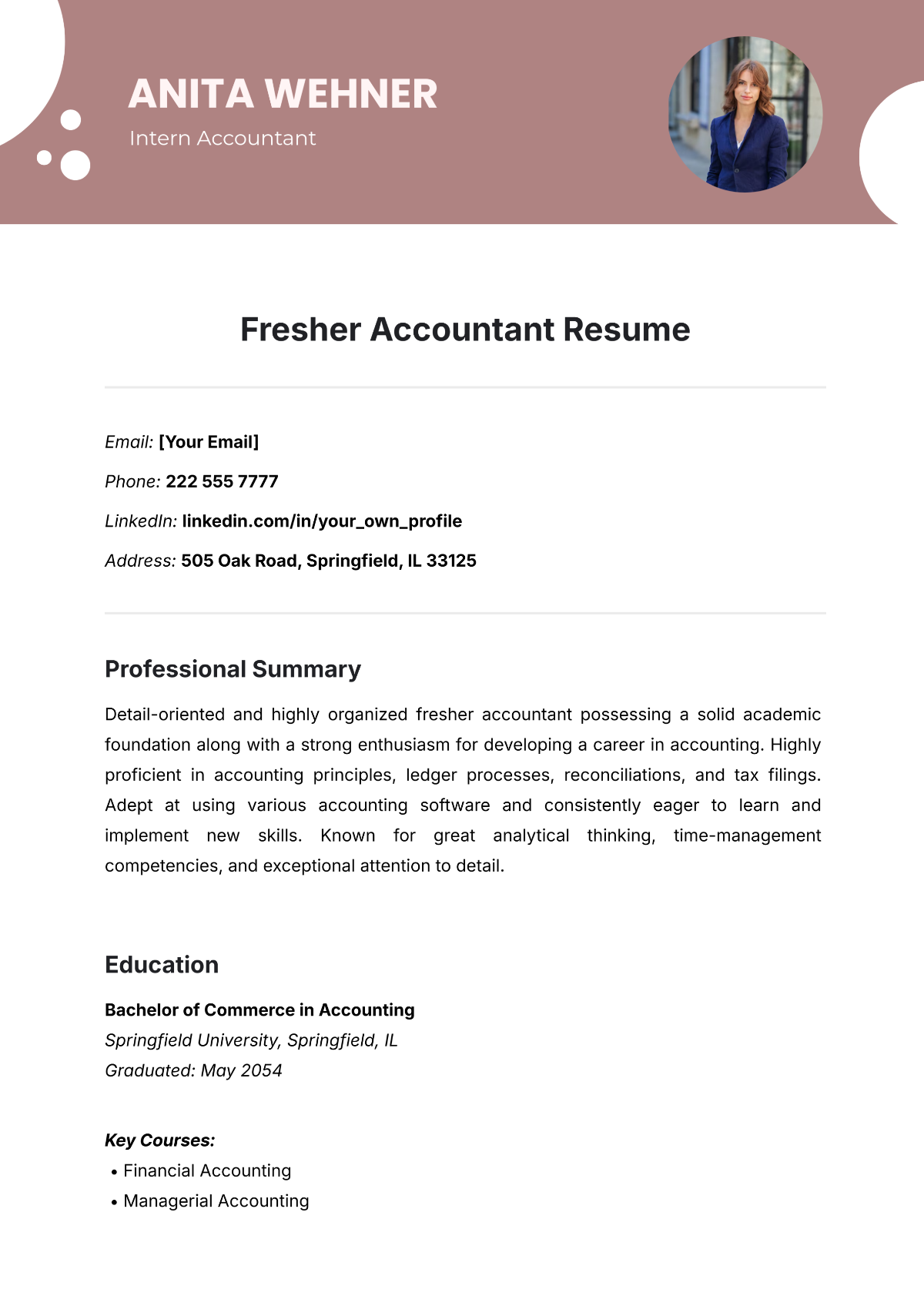 Fresher Accountant Resume Template - Edit Online & Download