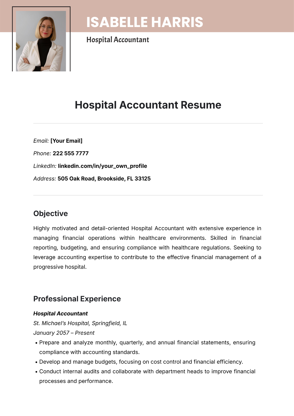 Hospital Accountant Resume Template - Edit Online & Download