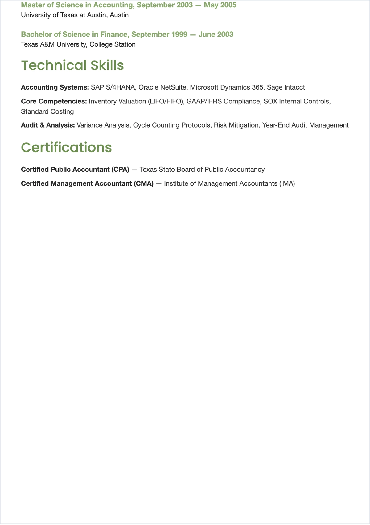 Free Simple Inventory Accountant ATS Resume Template