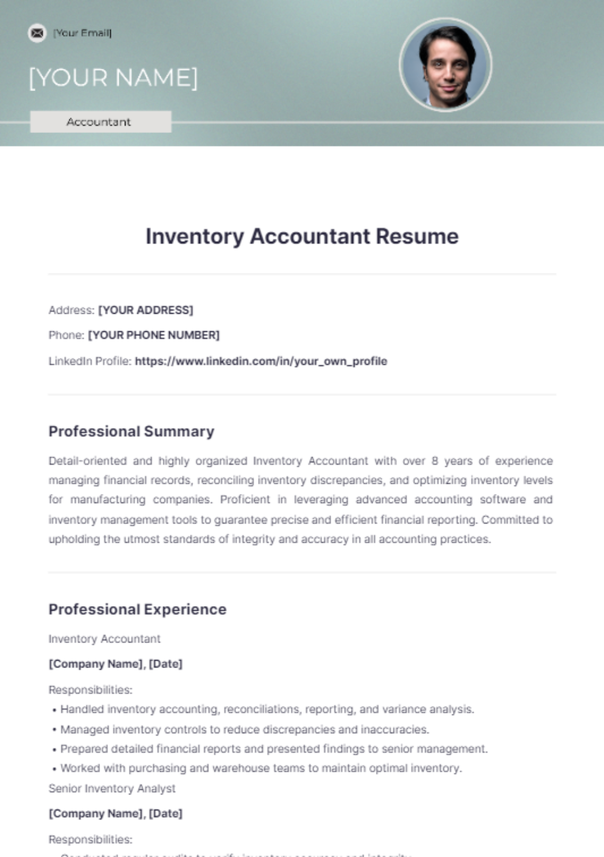 Inventory Accountant Resume - Edit Online & Download