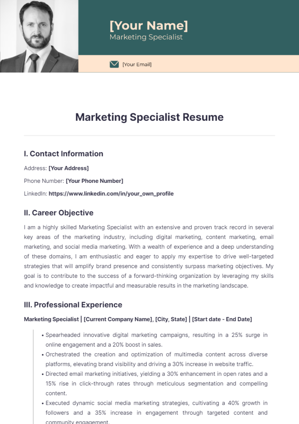 Marketing Specialist Resume - Edit Online & Download