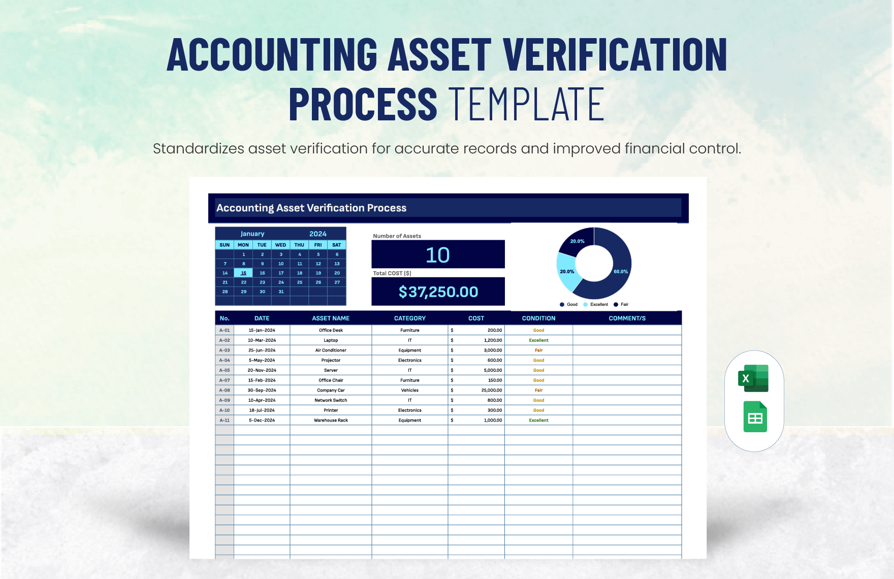 Accounting Asset Verification Process Template in Excel, Google Sheets