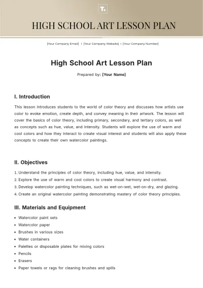 Free High School Art Lesson Plan Template to Edit Online