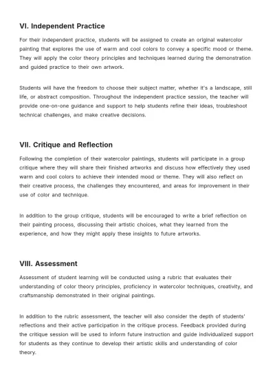 Free High School Art Lesson Plan Template to Edit Online