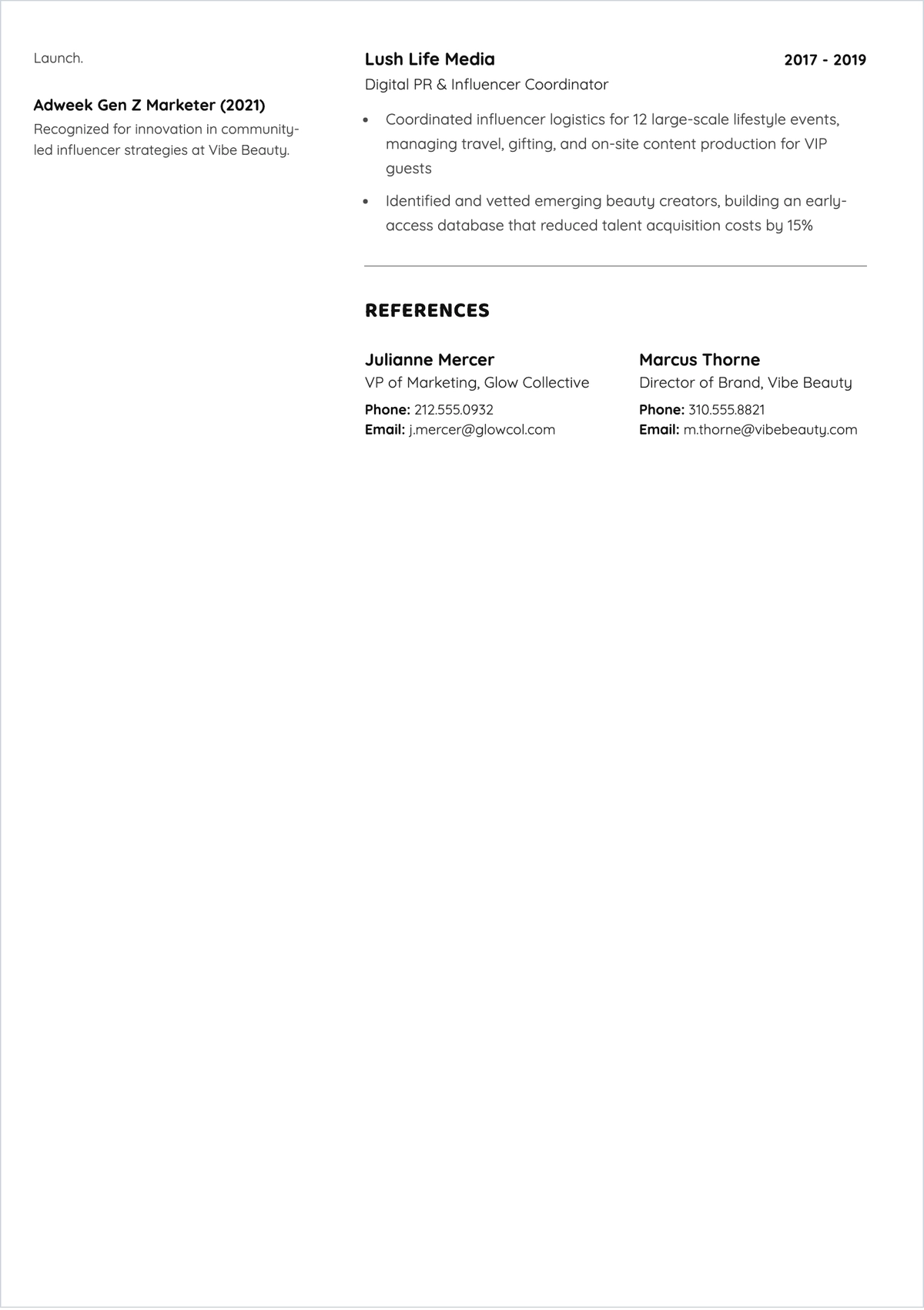 Free Influencer Marketing ATS Resume Template, AI Resume Builder