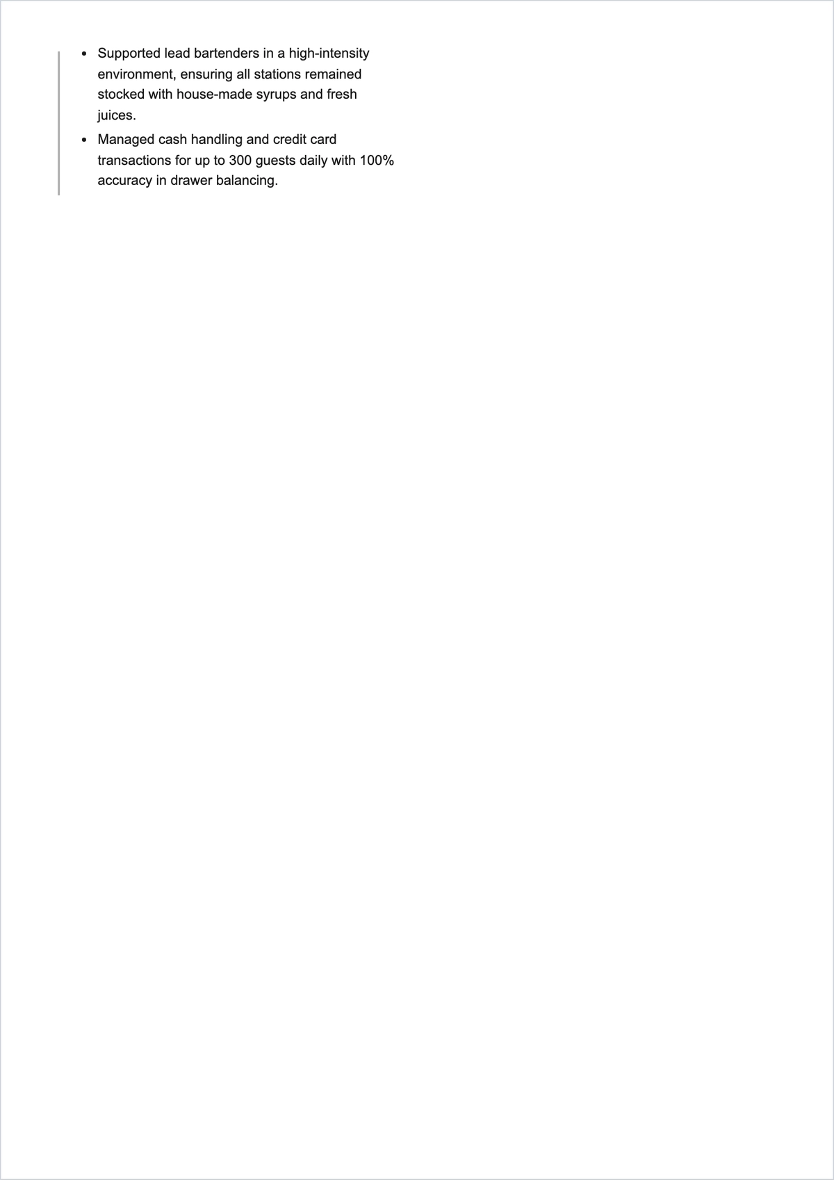 Free Pool Bartender ATS Resume Template, AI Resume Builder