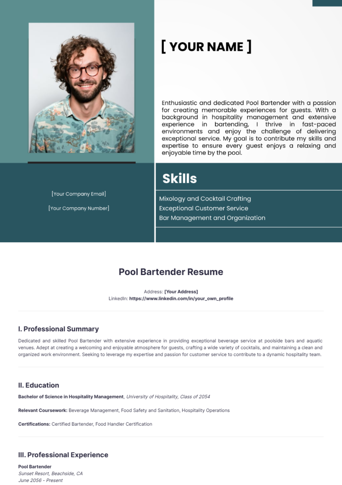 Pool Bartender Resume - Edit Online & Download