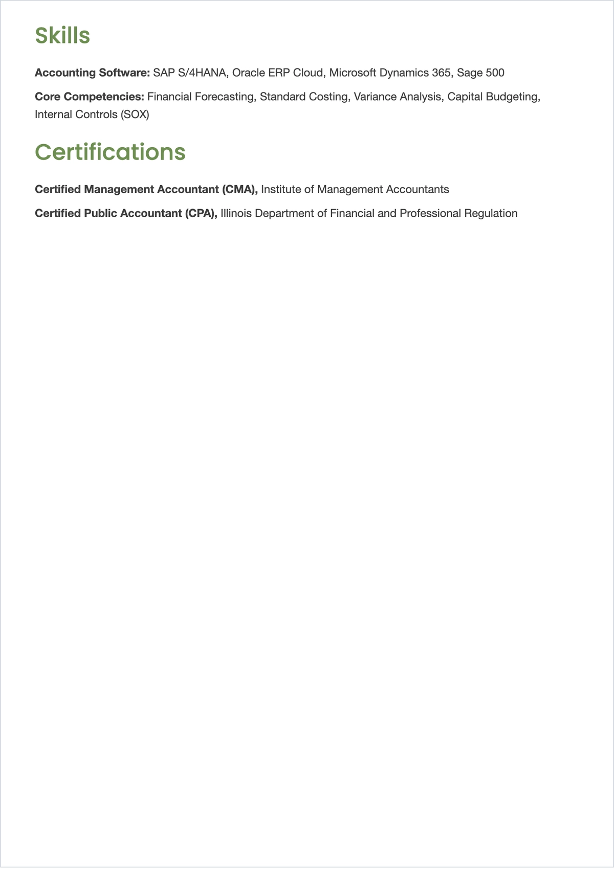 Free Management Accountant ATS Resume Template, AI Resume Builder