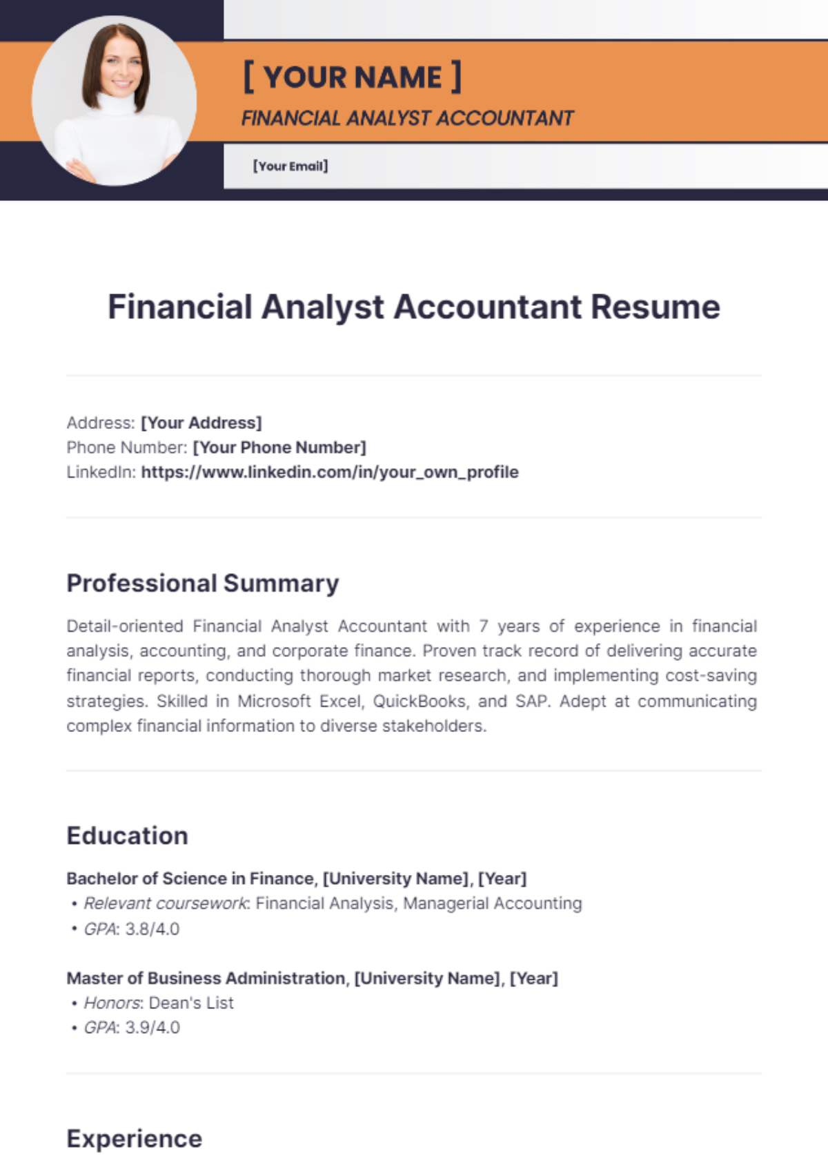 Financial Analyst Accountant Resume - Edit Online & Download