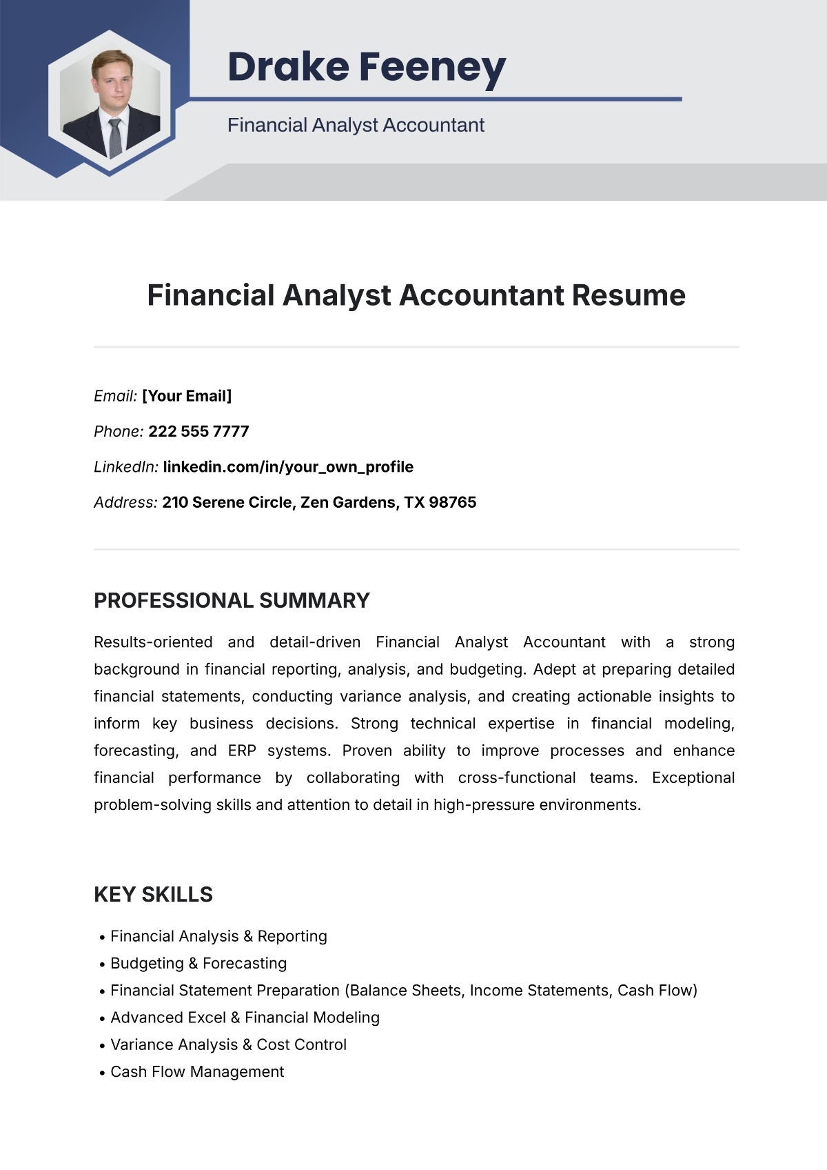 Financial Analyst Accountant Resume Template - Edit Online & Download