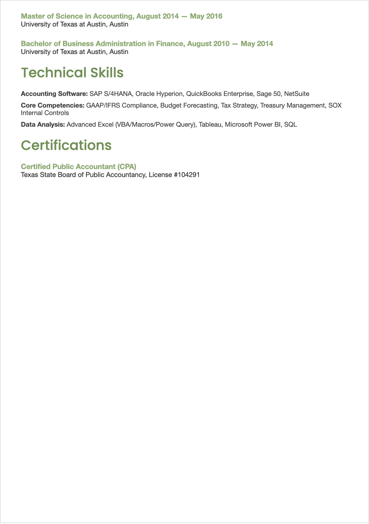 Free Financial Analyst Accountant ATS Resume Template