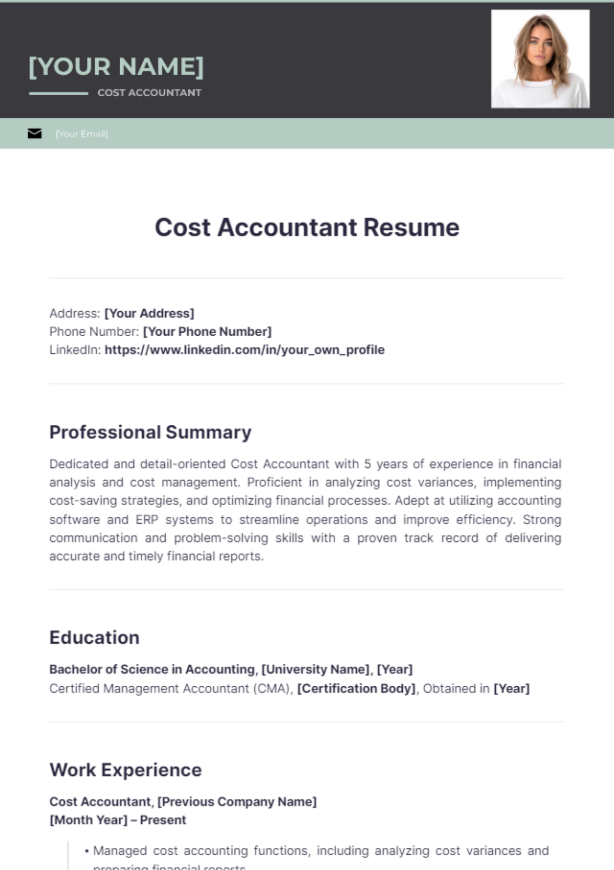 Cost Accountant Resume - Edit Online & Download