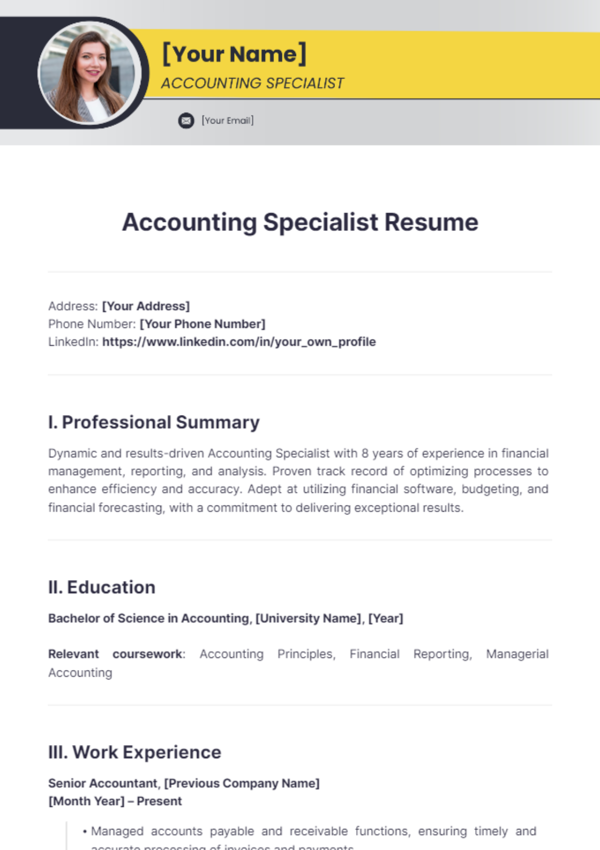 Accounting Specialist Resume - Edit Online & Download